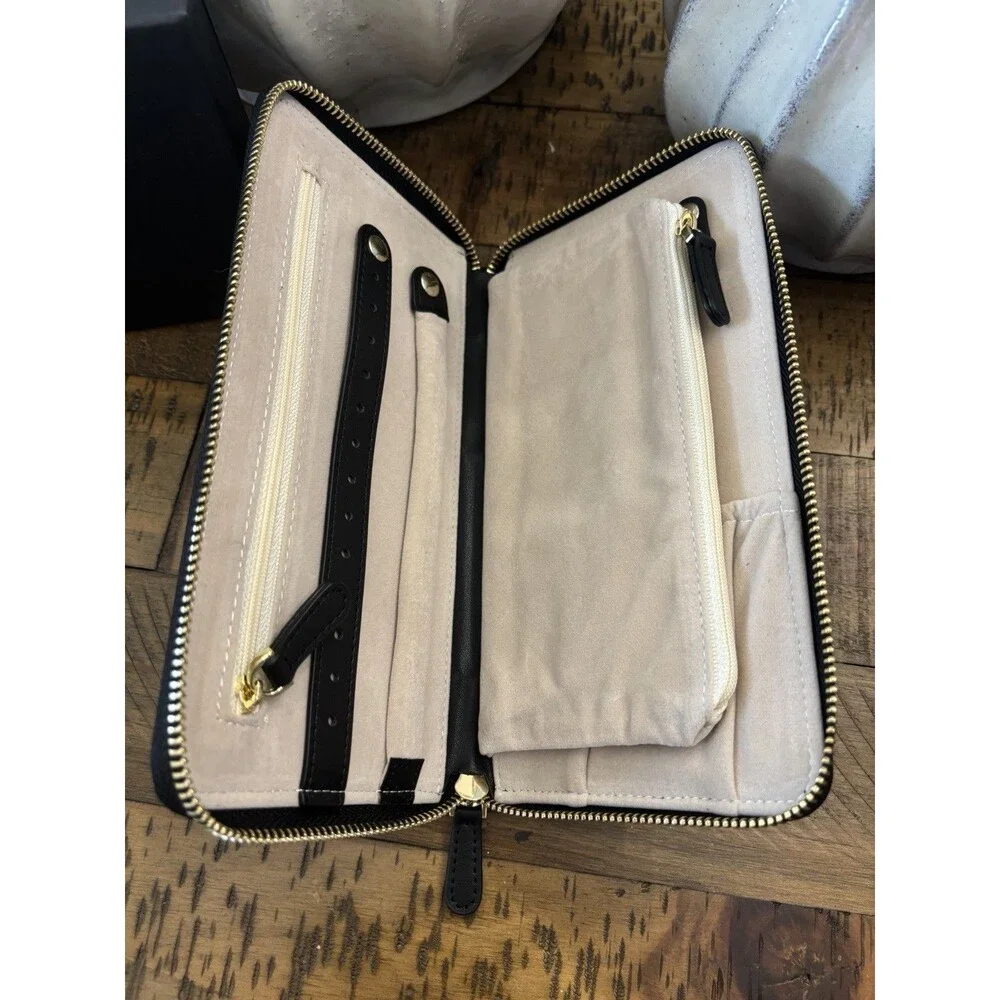Hotel Collection Slim Jewelry Case Black Travel Organizer Zip NWT Leather $39.95